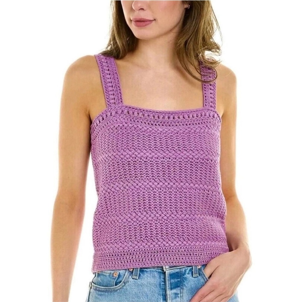 Vince Crochet Tank Top XL Purple Dark Orchid NWT $245 Quiet Luxury Boho Cottage